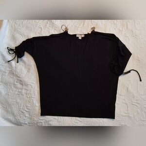 Michael Michael Kors black Small cold shoulder ruched sleeve liquid knit shirt